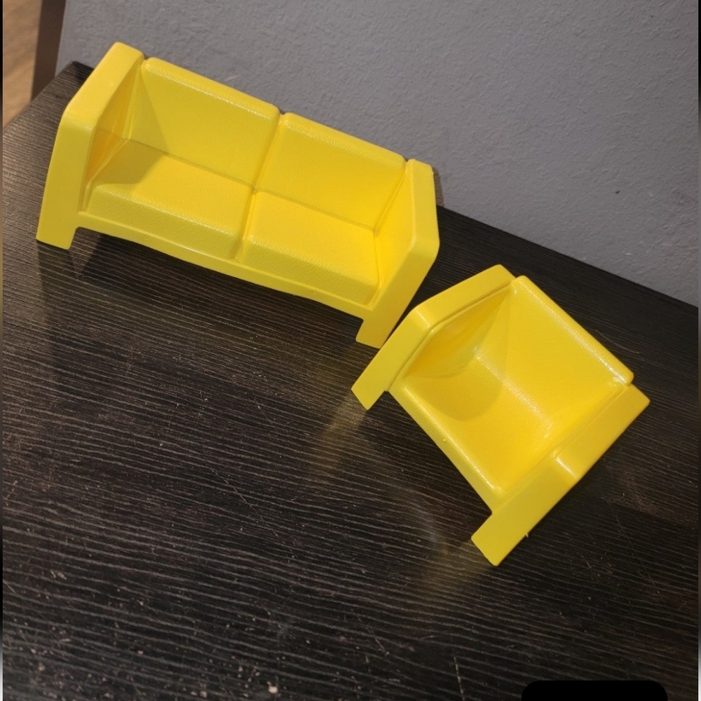 Vintage Barbie Dream House Furniture Yellow Sofa Couch Chair Mattel 1973
